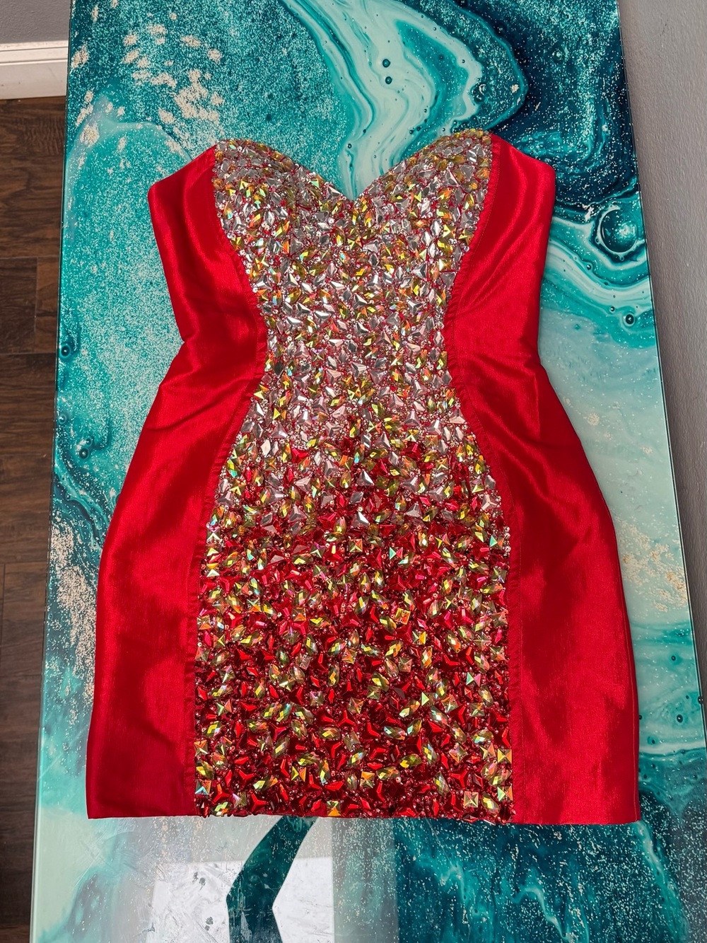 Jovani Red Strapless Crystal-Embellished Cocktail Dress - Picture 4 of 6